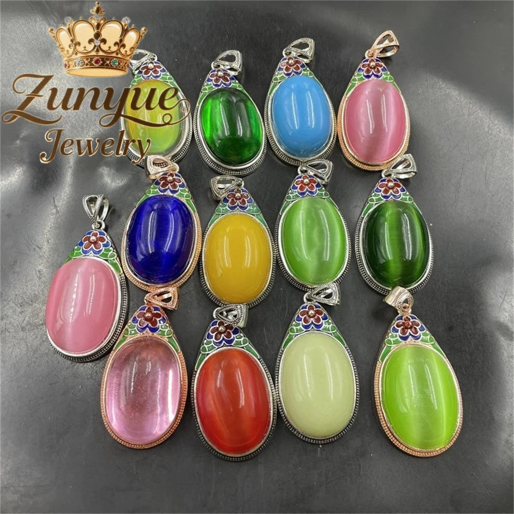 Natural Colorful Cat's Eye Stone Pendant Necklace Elegant Fashion Daily Wear Luxury Quality Fine Jewelry For Women Unisex Gift