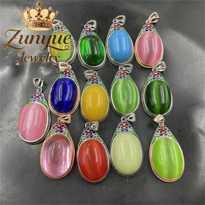 Natural Colorful Cat's Eye Stone Pendant Necklace Elegant Fashion Daily Wear Luxury Quality Fine Jewelry For Women Unisex Gift