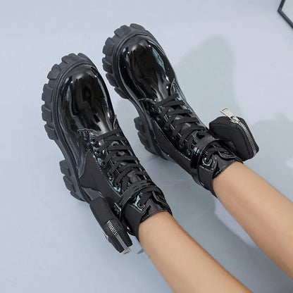 Platform New Women Boots Motorcycle Shoes Woman Leather Minimalist Classic Punk Female Goth Shoes Casual Boots Women Mary Jane