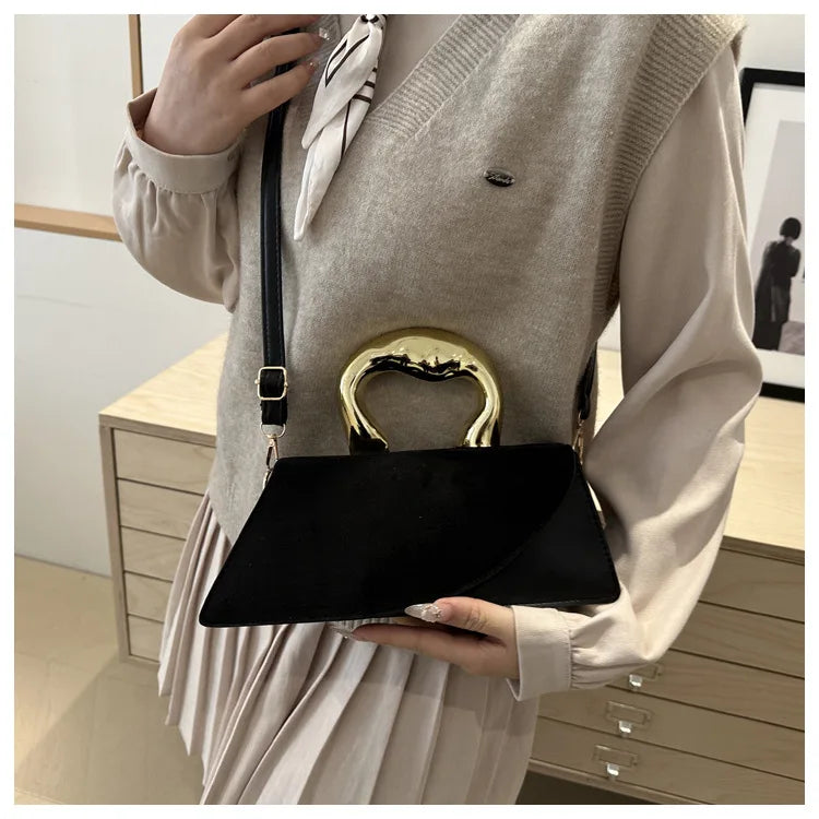 French Style Light Luxury Large Capacity, New Minimalist Design Casual Metal Hand-held Shoulder Crossbody Bags for Women