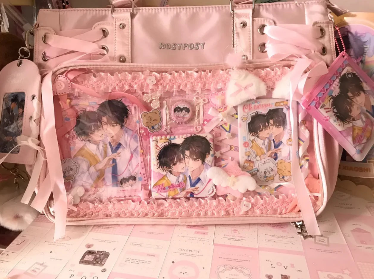 Sweet Cute Bow Shoulder Bags Women Horizontal Transparent Large Capacity Anime Ita Bag Ladies Harajuku Solid Color Handbag Chic