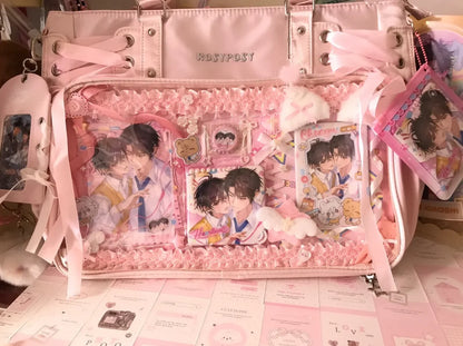 Sweet Cute Bow Shoulder Bags Women Horizontal Transparent Large Capacity Anime Ita Bag Ladies Harajuku Solid Color Handbag Chic