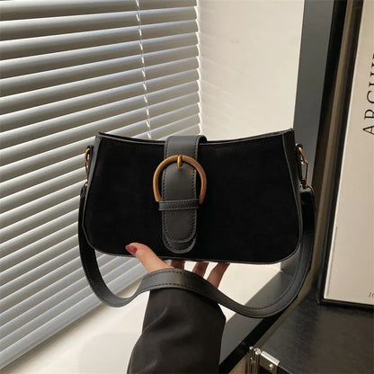 Woman Faux Suede Underarm Shoulder Bag Zipper Fastener Fashionable Cross Body Bags for Small Square Bag Suitable Daily Outfit
