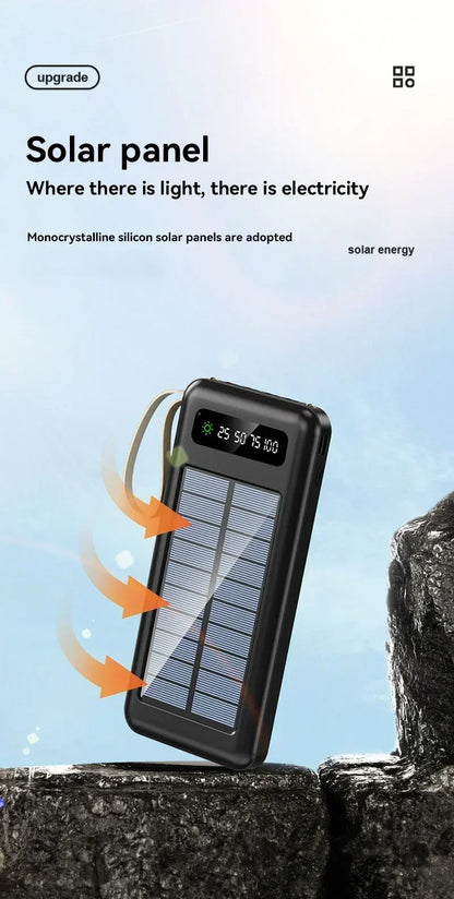 VIVO 200000mAh Solar Power Bank Large Capacity Mobile Power Fast Charging Battery Dual USB 4 Cables For iPhone Samsung Huawei