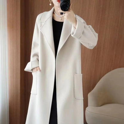 2024 Women's Wear 100% Wool Coat Autumn/Winter Fashion Temperament Double sided Cashmere Coats with Belt Elegant Long Overcoat