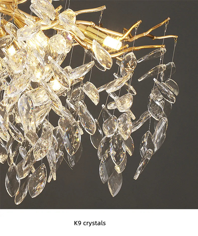 Modern Dining Room Branch Pendant Lights Lustre Crystal Led Hanging Lamp Post Luxury G9 Suspend Lamp Gold Droplight Fixtures