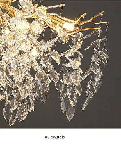 Modern Dining Room Branch Pendant Lights Lustre Crystal Led Hanging Lamp Post Luxury G9 Suspend Lamp Gold Droplight Fixtures