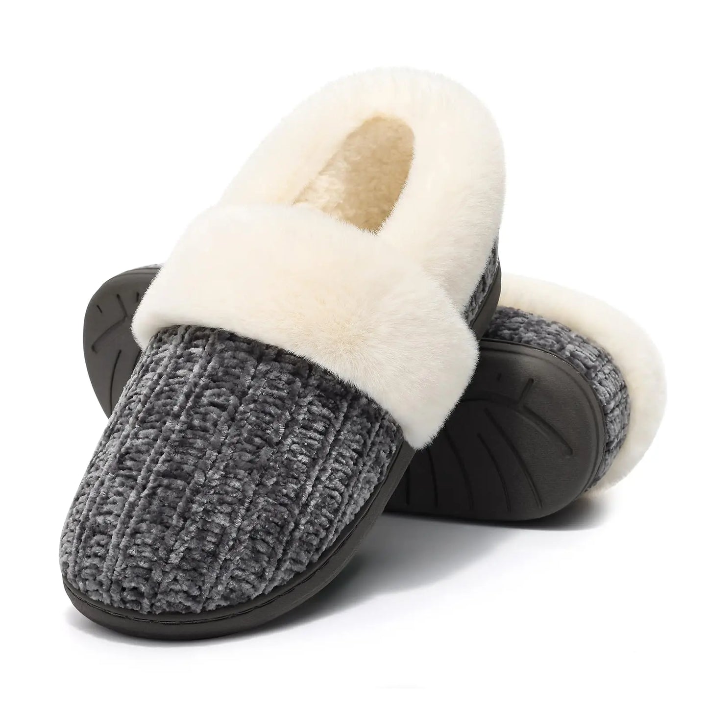 Pallene Winter Women's Fur Slippers Soft Sole Memory Foam Indoor Cotton Shoes Plush Lining Knit Slides Fluffy Men House Slippers