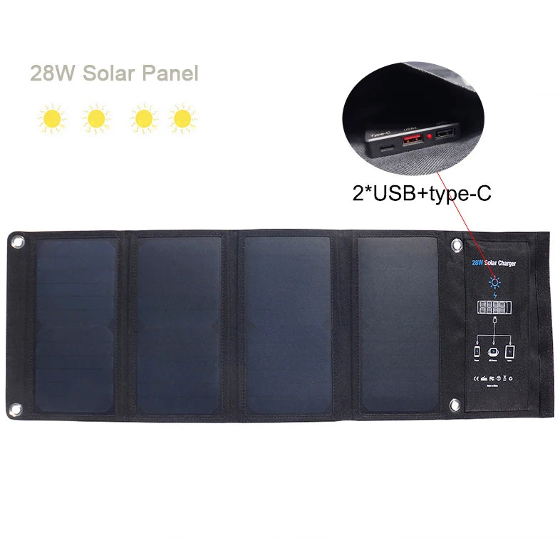 28W Folding Solar Charger Portable Foldable Solar Panel Charger for Camping Mobilephone Hiking