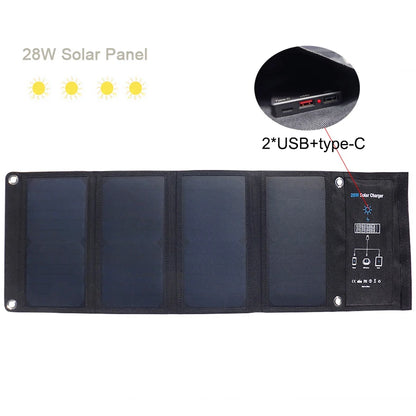 28W Folding Solar Charger Portable Foldable Solar Panel Charger for Camping Mobilephone Hiking