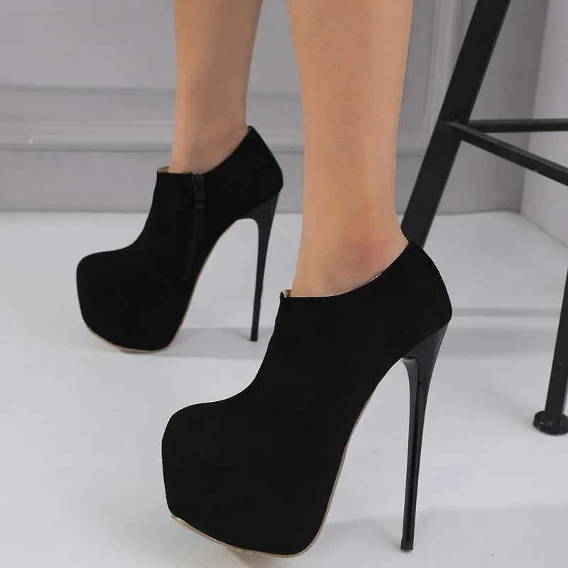 Aneikeh Spring Fashion Round Toe Ankle Boots Platform Women Zip Extreme Club Style Ultra High Heels Party Shoes Zapatos Mujer