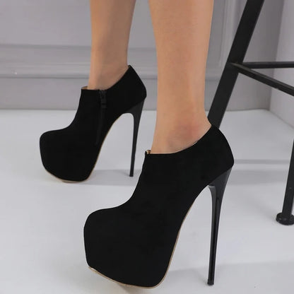 Aneikeh Spring Fashion Round Toe Ankle Boots Platform Women Zip Extreme Club Style Ultra High Heels Party Shoes Zapatos Mujer