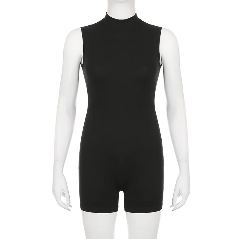 Solid Color Playsuit Women Jumpsuit Sleeveless One-pieces Rompers Sexy Bodysuit Bodycon Shorts Combinaison Femme Summer Clothing