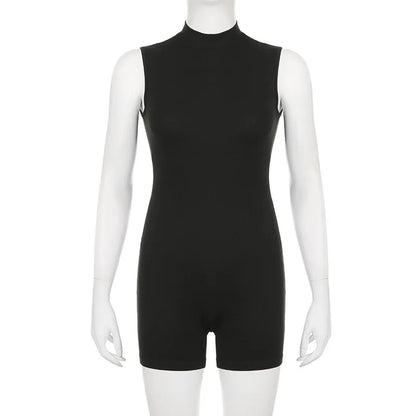 Solid Color Playsuit Women Jumpsuit Sleeveless One-pieces Rompers Sexy Bodysuit Bodycon Shorts Combinaison Femme Summer Clothing