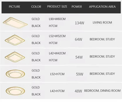 Luxury Living Room Lights Lustre Home Decoration LED Ceiling Lamp Modern Square Acrylic Gold Hall Bedroom Dining Room Fixtures