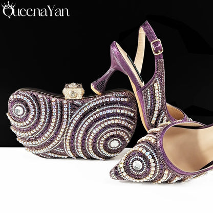 Queena Yan High-end Matching Women's Shoes with Diamond Hard Box Bag Popular in Nigeria Party Women's High Heels