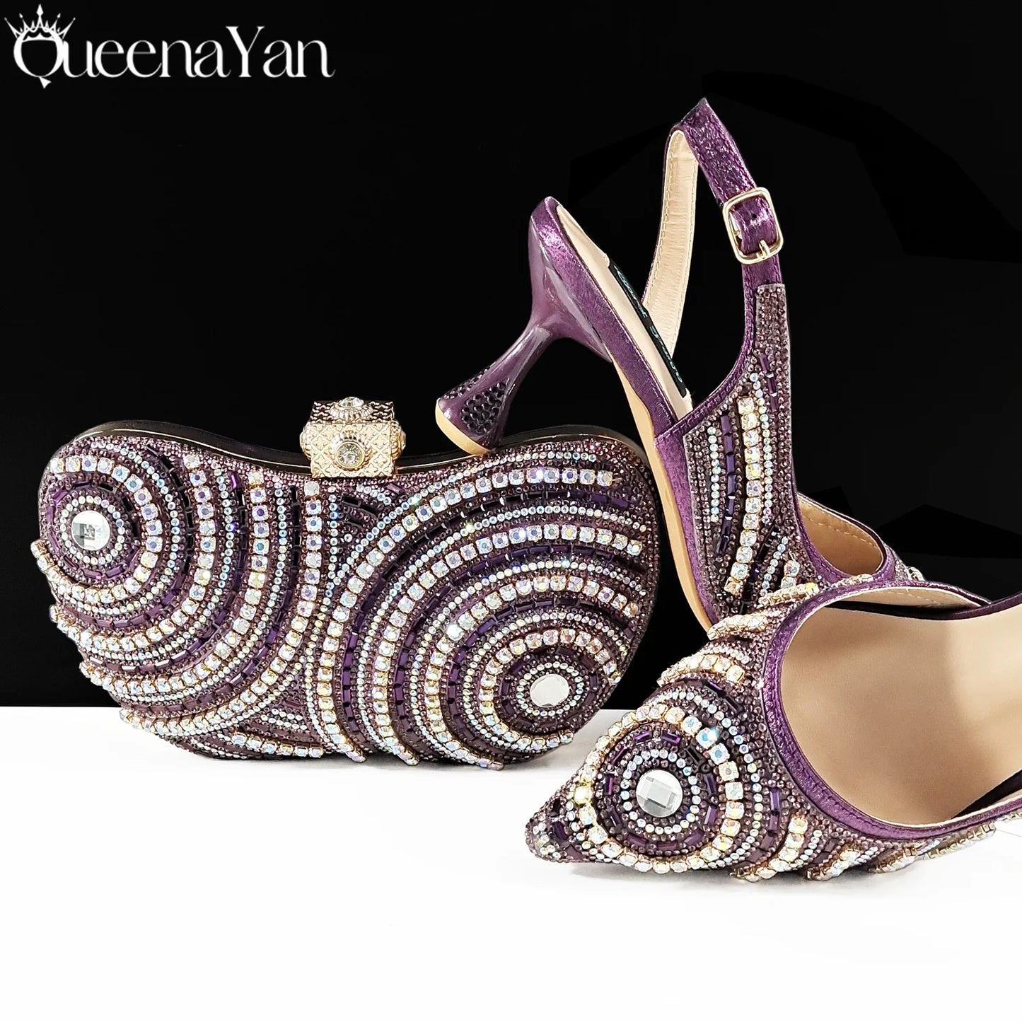 Queena Yan 2026 Elegant Nigerian Women's Royal Blue Only Shoes or with Rhinestone Handbag Set - Italian Design for Weddings