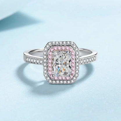 1ct Women's Square Sugar Emerald Cut Moissanite Ring PT950 Platinum Exquisite Romantic Anniversary Gift