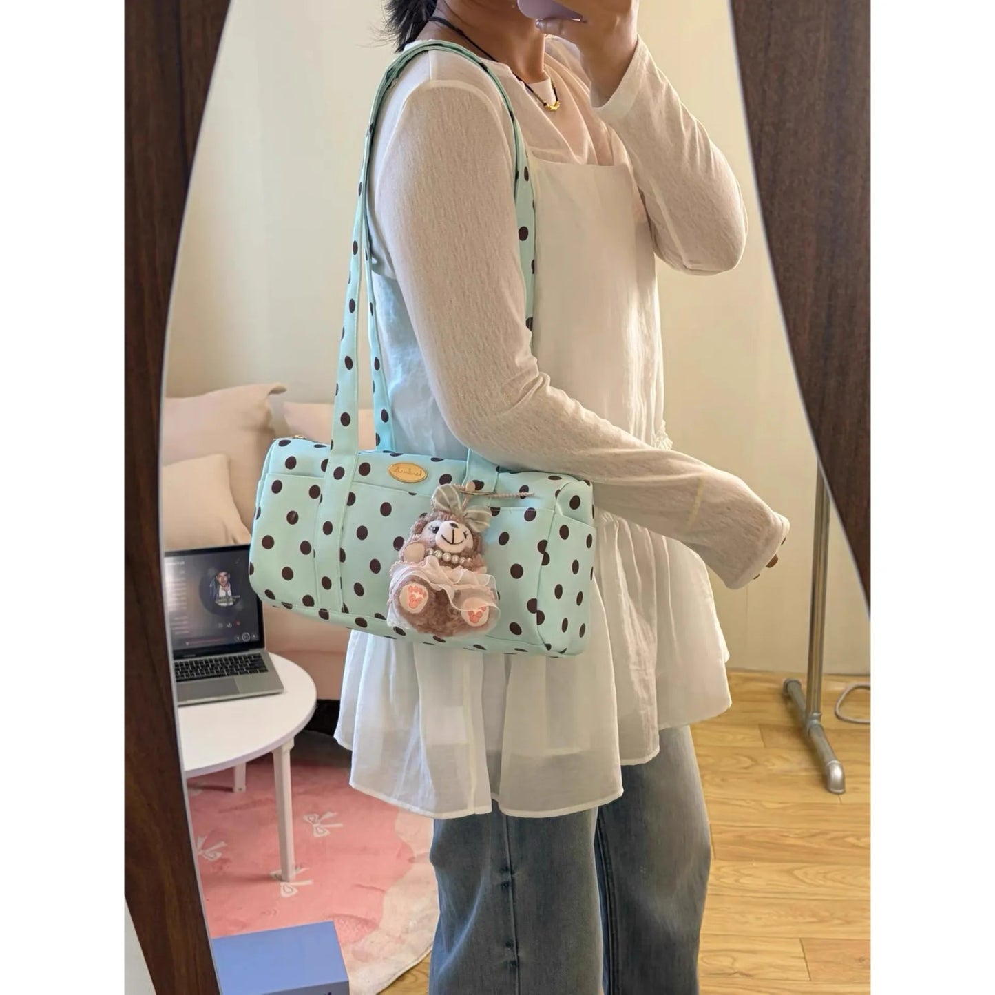 Korean Style Polka Dot Shoulder Bag Women's Large Capacity Commuter Pillow Bag Underarm Bag Trendy Single Shoulder Bags