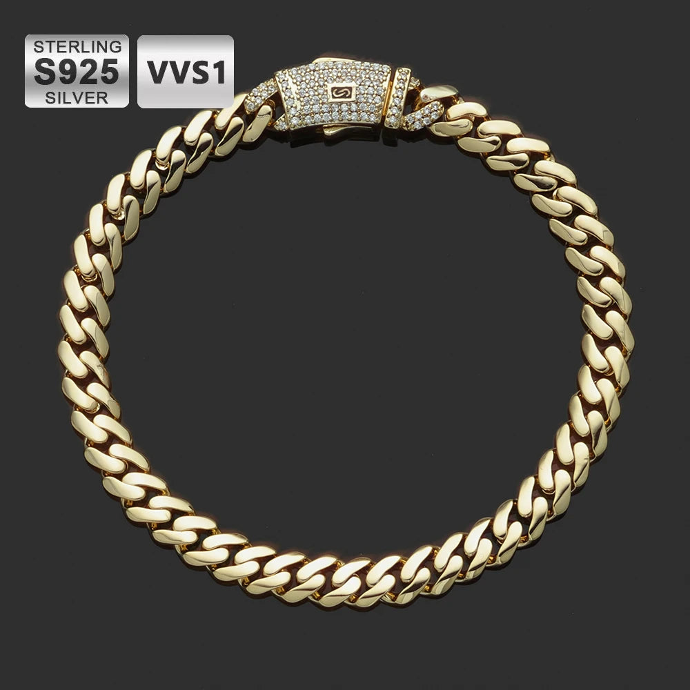ICEBLING Moissanite 925 Silver Monaco Chain 14K Gold Plated Thick Iced Out Diamond Clasp Flat Cuban Link Choker Necklace Men