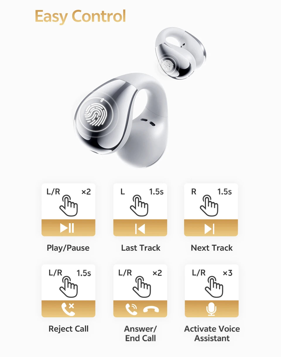 QCY Crossky C30S Open Ear Wireless Earphones Hi-Res with LDAC Ear Clip Earbuds Bluetooth 6.0 Clip On OWS Sports Headphones 40Hrs