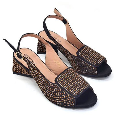 High Heels Shoes for Women Embroidery Rhinestone Italian Design Blue Color Pointed Toe Shoes and Bags Set Fashion
