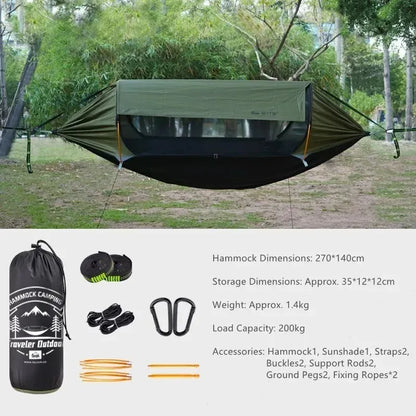 Outdoor Camping Hammock with Sunshade and Mosquito Net Anti-Rollover Single Double Portable Hanging Bed with Bug Net