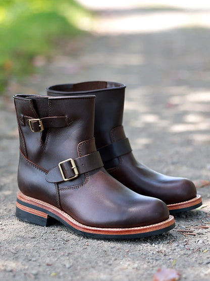 American Casual Engineer Boots Motorcycle Boots Men's Leather Outdoor Boots Goodyear Craftsmanship