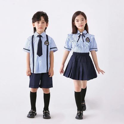 3 Pcs/set British Style Children Summer School Uniform Student Girl Pleated Skirts JK Suit Boys Shirt Shorts Performance Costume
