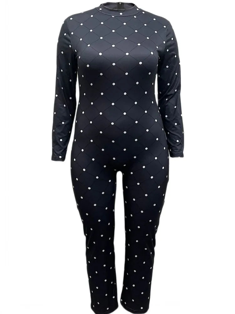 Plus Size Jumpsuits XL-4XL Spring Autumn Rompers Overalls Women's Polka Dot Jumpsuit Casual Fashion Long Sleeve Jumpsuits