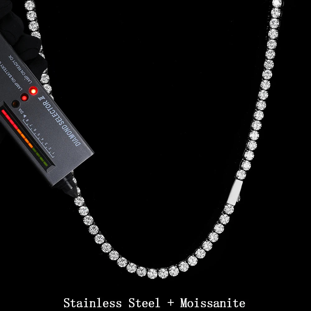 Iced Out 3/4/5mm Stainless Steel Tennis Necklace Round VVS1 Moissanite Water Proof Never Fade For Women Men Hip Hop Jewelry Gift