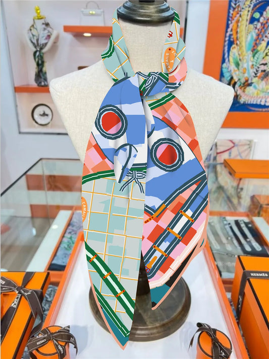 Twill Silk Scarf Shawl Luxury Brand Plaid Horse Head Print Square Scarf Women Hijabs Bandana Foulard Neckerchief Head Scarves