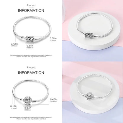 Silver 925 Bracelet Original Bracelets Colorful Zircon Heart Flower Cat Snake Chain For DIY Charms 17-20CM Luxury Jewelry Gifts