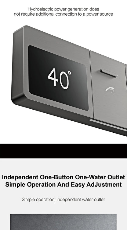 Luxury Brass Gun Gray Ceiling Constant Temperature Shower System LED Digital Display Hot and Cold Water Embedded Bathroom Faucet