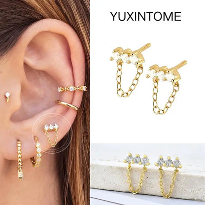 White Color Zircon Hoop Earrings 925 Sterling Silver Needle Cross/Star/Flower/Water Drop Pendant Gold Earrings Luxury Jewelry