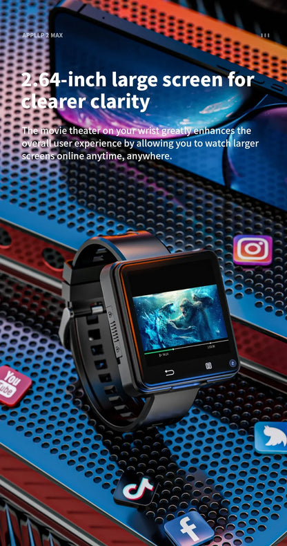 New LOKMAT APPLLP 2 MAX 4G Smart Watch Men 2.64 Inch Large Screen 4GB 64GB Google Play Game Waterproof Android 11.0 Smartwatch
