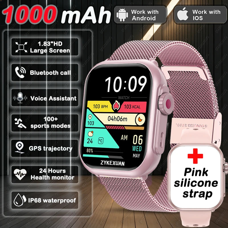 2026 New 1000 mAh Smart Watch Men Women 1.85“HD AMOLED GPS track Full Touch Screen IP68 Waterproof Bluetooth Call SmartWatch Man
