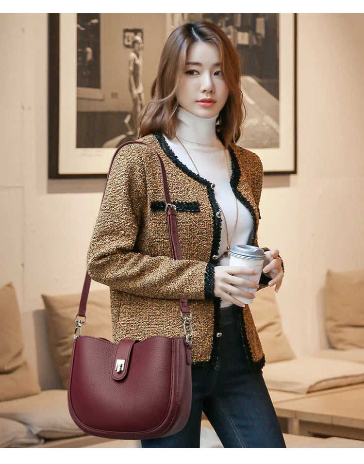 Luxury Genuine Leather Tote Bag Women Real Cow Leather Handbag Fashion Ladies Shoulder Crossbody Bags 2025 New Female Sac A Main