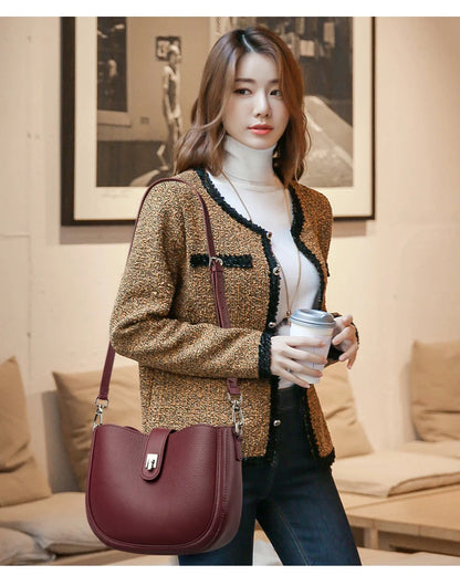 Luxury Genuine Leather Tote Bag Women Real Cow Leather Handbag Fashion Ladies Shoulder Crossbody Bags 2025 New Female Sac A Main