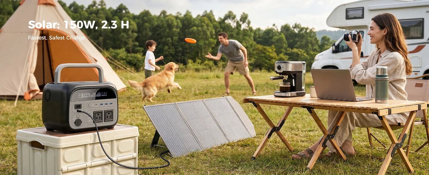 CTOLITY AP400 500W Solar Generator Portable Power Station Lifepo4 + SPC100-ETFE 100W ETFE Solar Panel Charger for Camping Power Bank Home