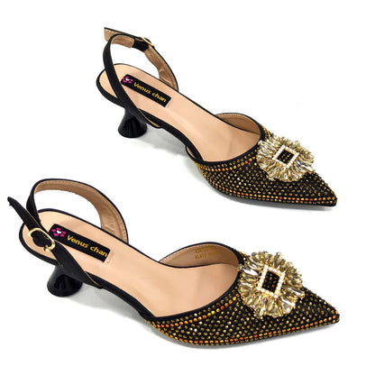 Latest Elegant Wedding Italian Diamond Design Shoes Women's African Party Shoes Crystal Shoes High School High Heels