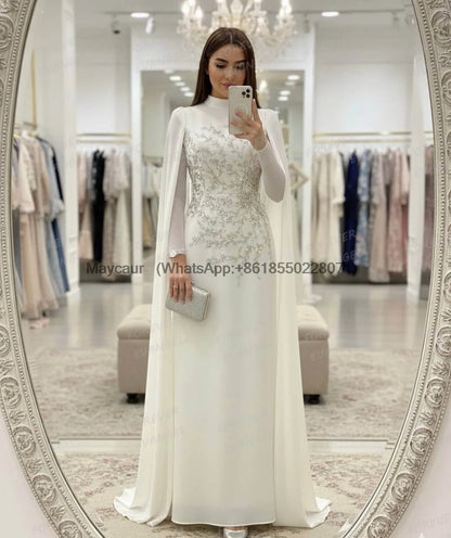Luxury Wedding Dresses Woman Mermaid Bride Gowns Sexy Long Sleeve Formal Appliques Shawl High Neck Customized Vestidos De Novia