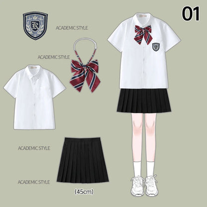 Men Women JK Uniform British Style School Uniforms Preppy Style Pleated Skirt With Bow Tie Tops Pants Chorus Poetry Cosplay