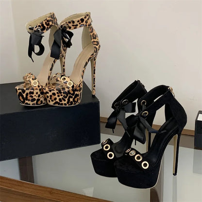 Eilyken New Fashion Hollow Out Lace-up Zipper Women Sandals Sexy Super Stiletto High Heels Carnival Striptease Shoes
