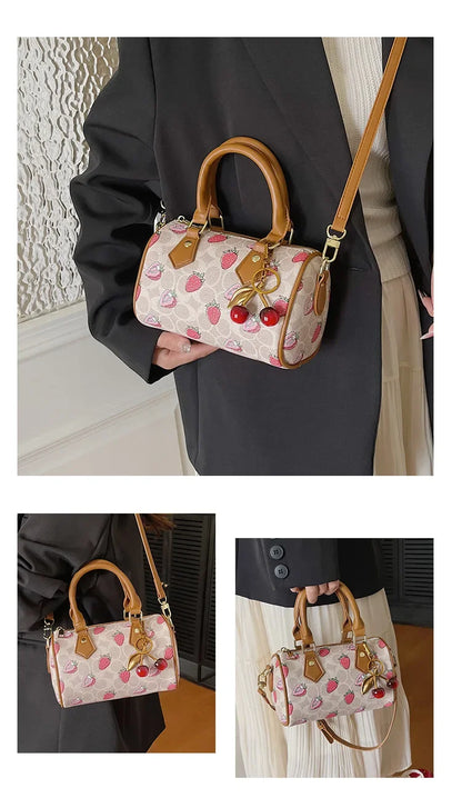 2026 Luxury Designers Crossbody Bags Cherry Pattern PU Leather Boston Handbag Shoulder Bags Bolsos Mujer Bags Woman Tote Bag