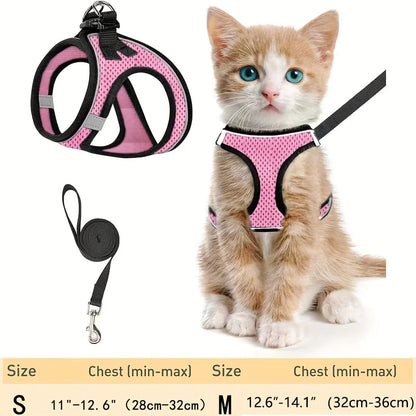 Escape-Proof Cat Harness & Leash Set: Reflective Soft Mesh Vest for Safe Outdoor Adventures with Your Kitten