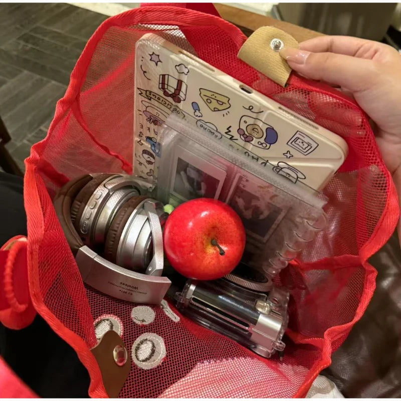 Cute Apple Mesh Handbag Niche Fruit-shaped Shoulder Bag Lightweight And Portable Travel Toiletry Storage Bag Fashion Beach Bag