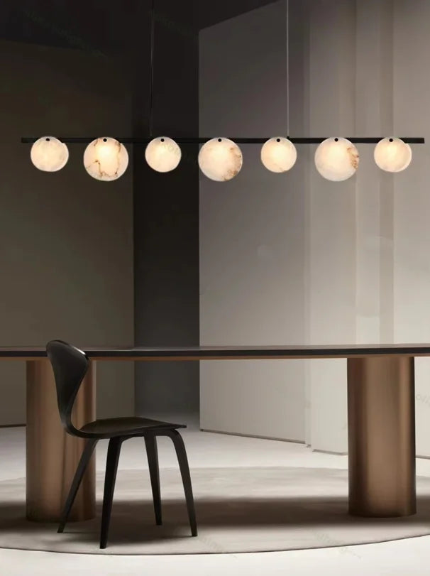 2026 Natural Marble Pieces LED Chandelier Lustre Alabaster Pendant Light Suspension Luminaire Lampen For Foyer Dinning Room