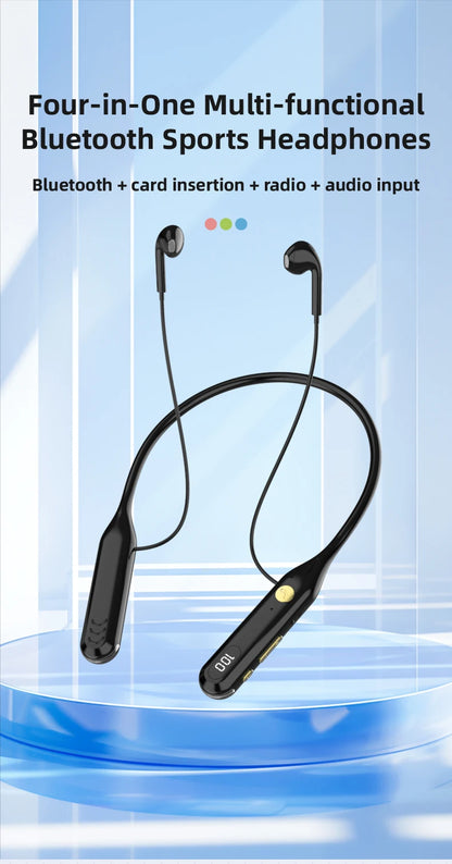 KEBIDUMEI 4-in-1 Neckband Bluetooth 6.0 Earphones ENC Noise Reduction Wireless Headsets Wired Mode TF Card FM Radio Headphones