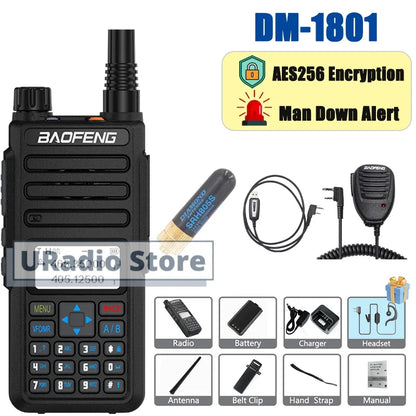 Baofeng DM-1801 DMR Digital Walkie Talkie Radio AES256 Man Down Seamless Roaming SMS Customizable Side Button Dual Band DR-1801